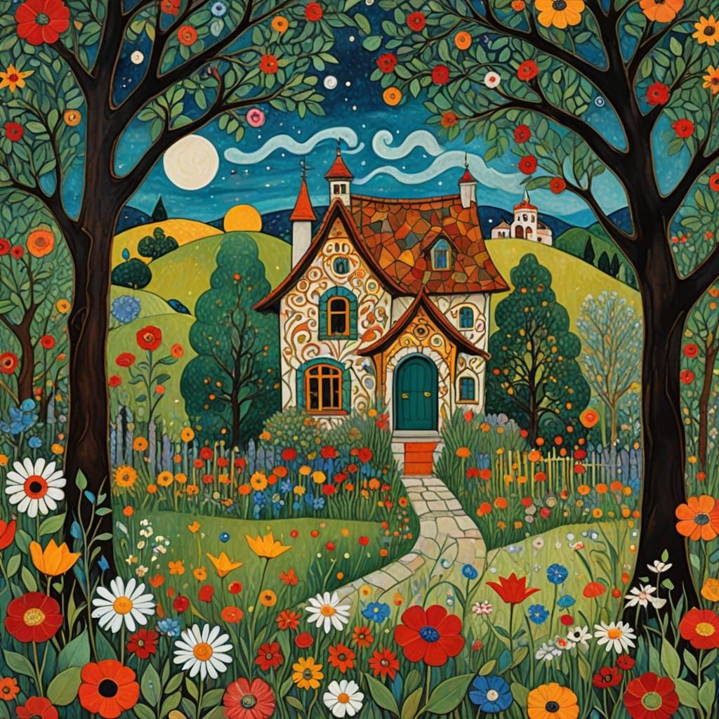 Whimsical House in Vibrant, Iridescent Colors