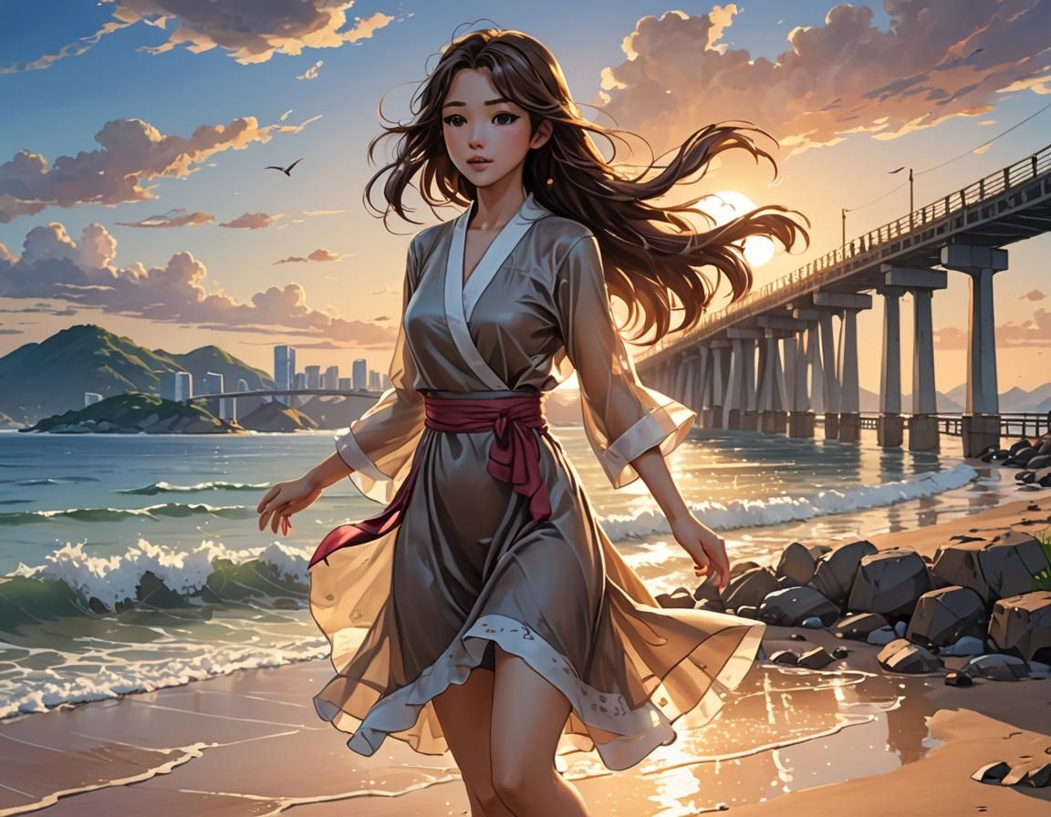 Korean Beach Beauty in Anime Style