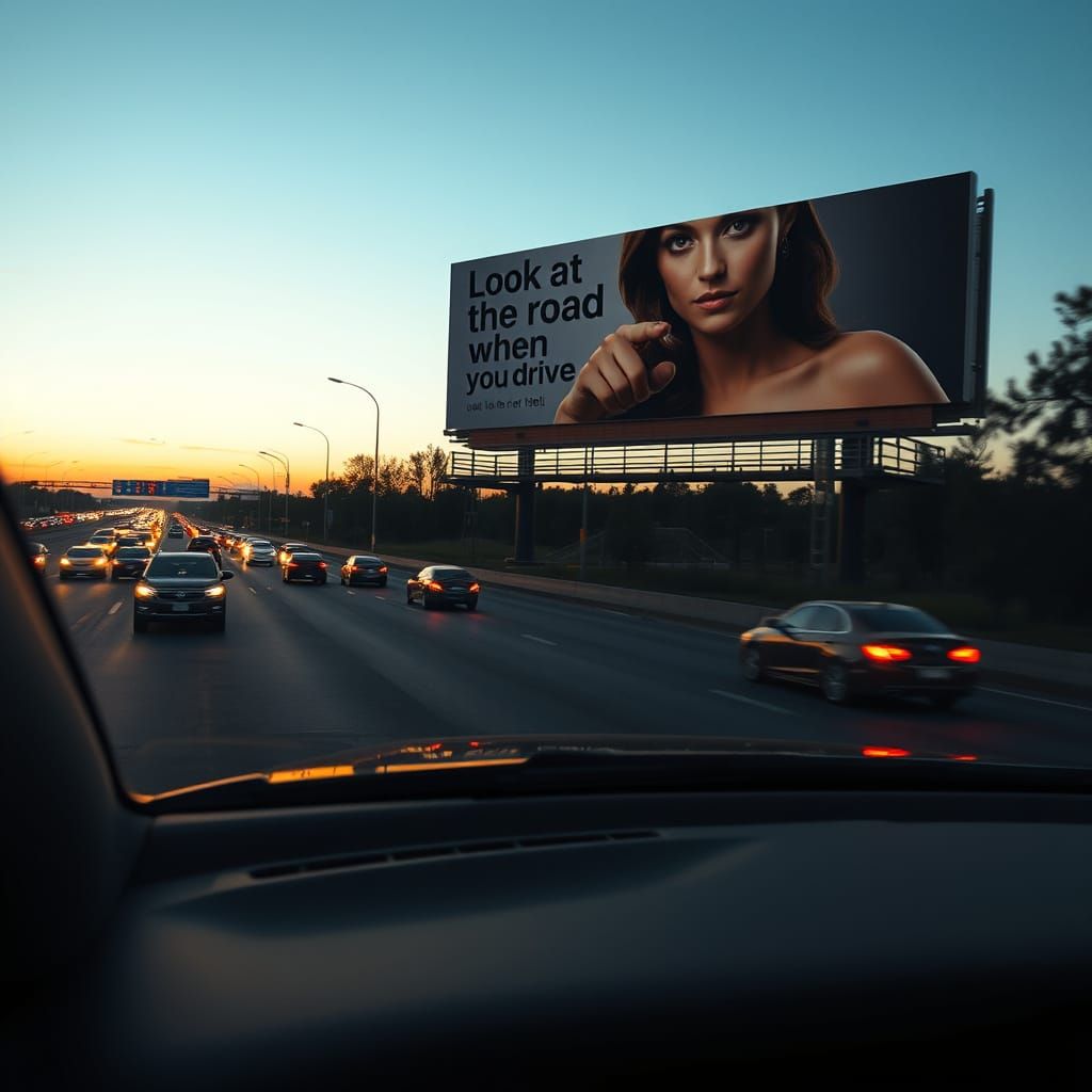 Hyperrealistic Roadside Scene in Modern Car