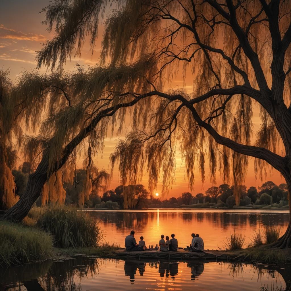Spectacular Sunset Over Lake in Hyperrealistic Style