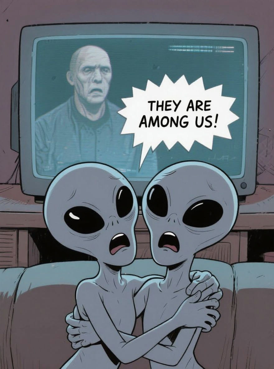 Frightened Aliens React to "THEY ARE AMONG US!" Message