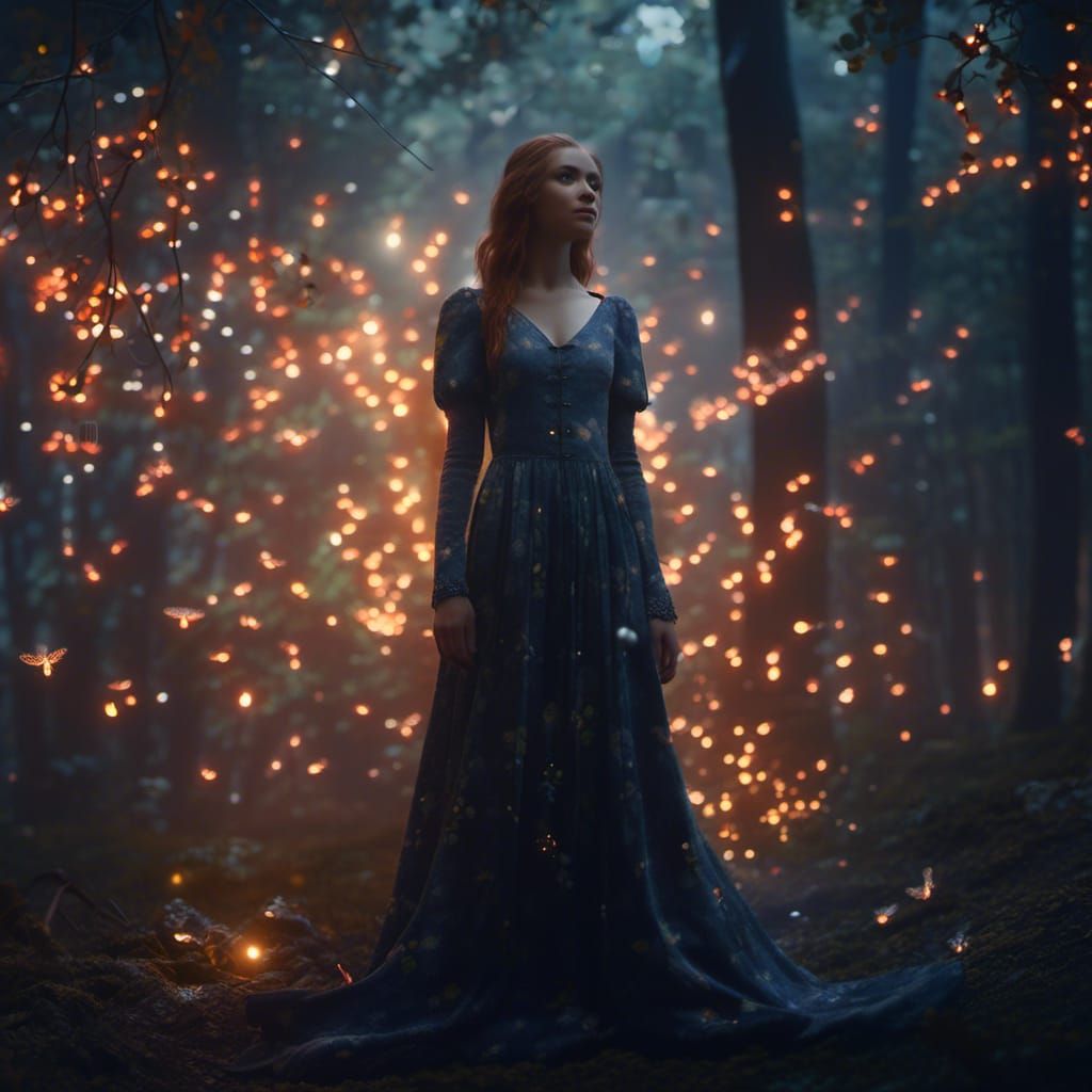 Enchanted Woman in Forest, Volumetric Lighting