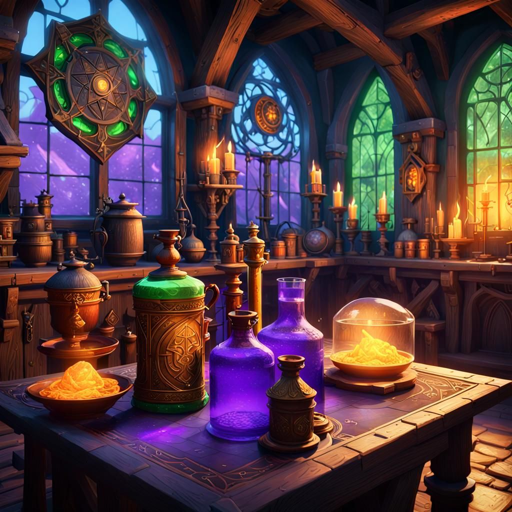 Detailed Alchemy Lab in Dark Fantasy Style