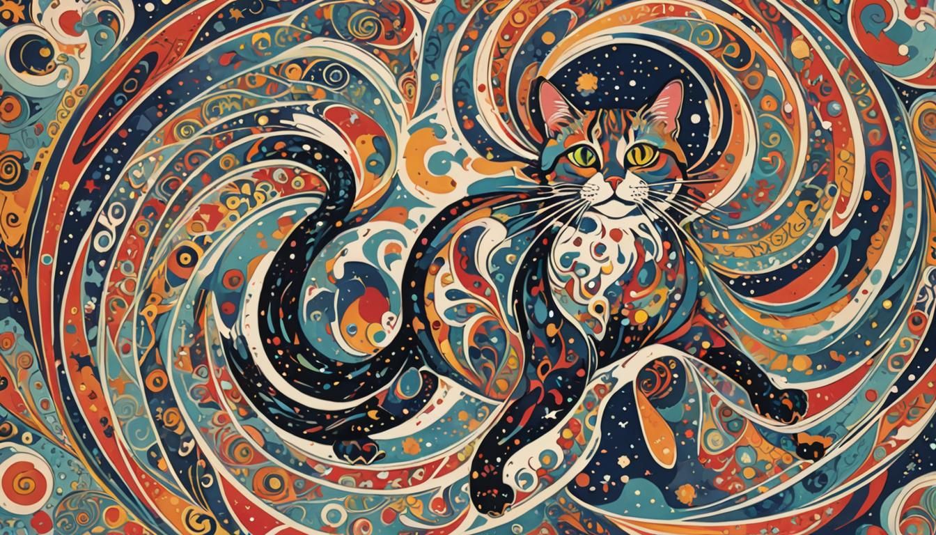 Abstract Colored Ink Cat Poster Design