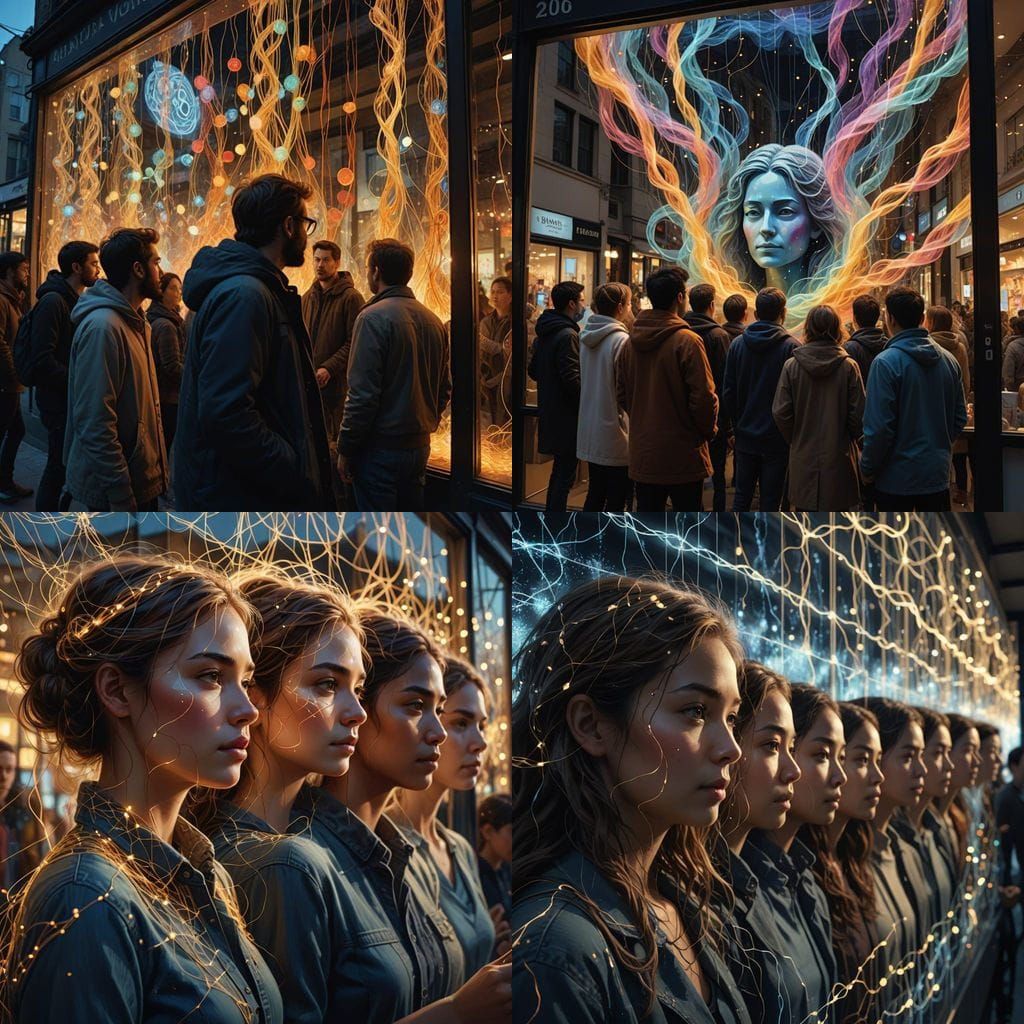 Collective Mind: Faces Connected by Light Threads