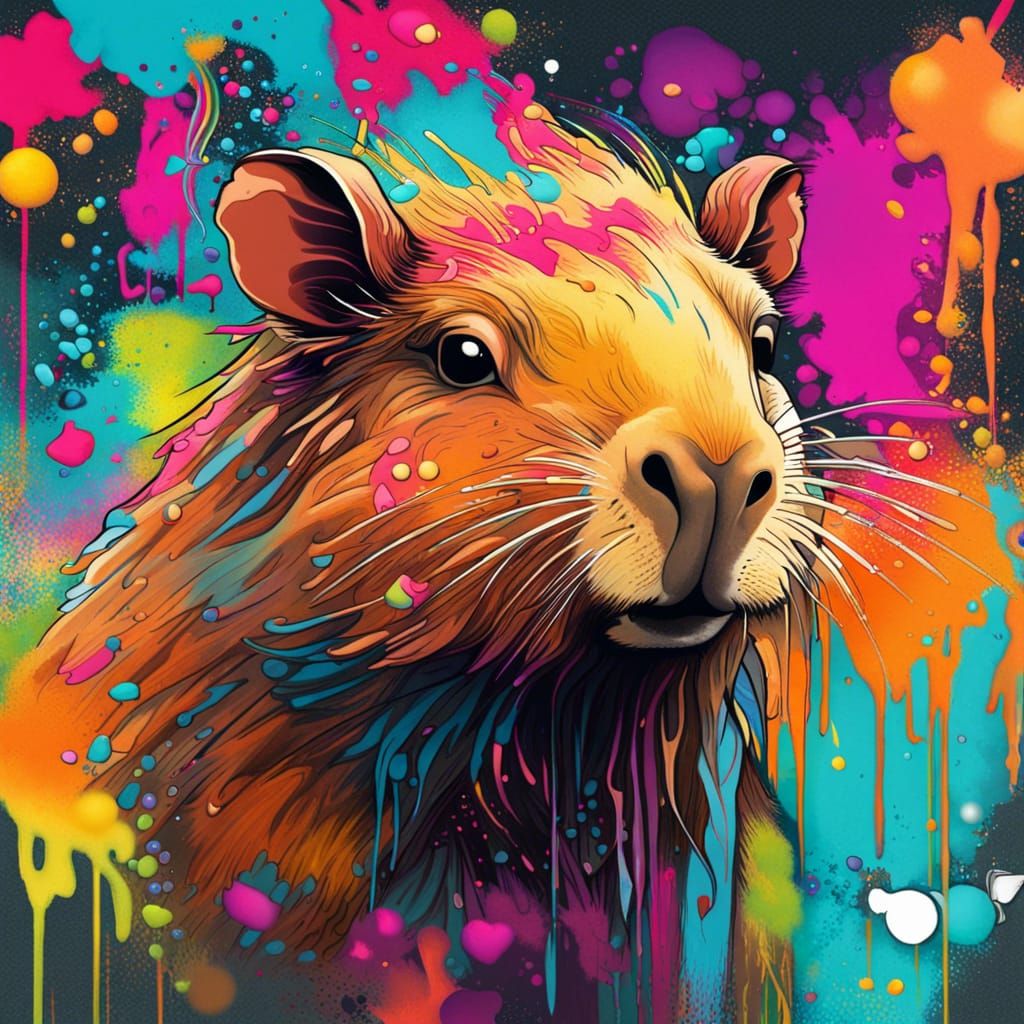 Art Nouveau Capybara Graffiti Splash Art