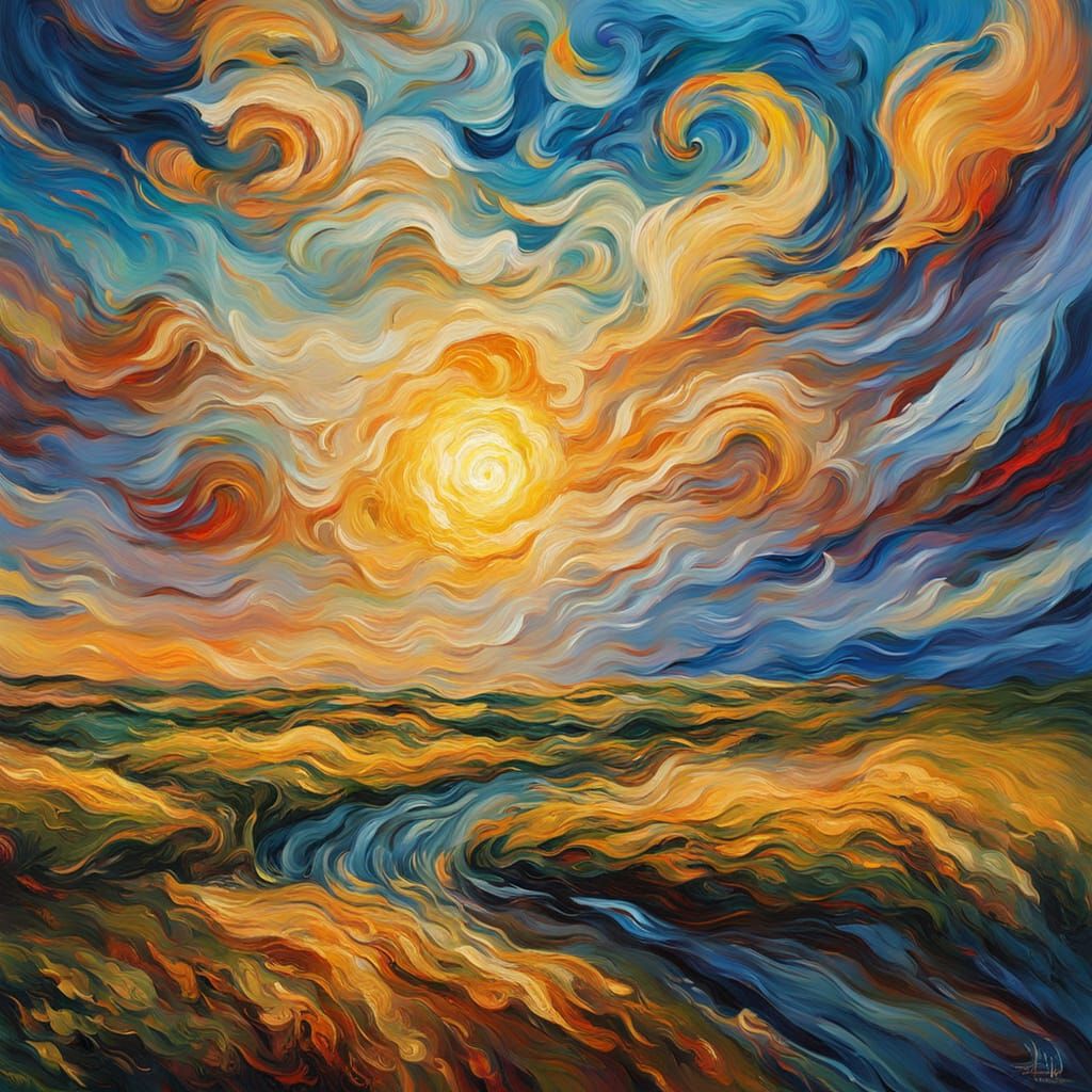 Van Gogh Style Sunset Sky Oil Painting