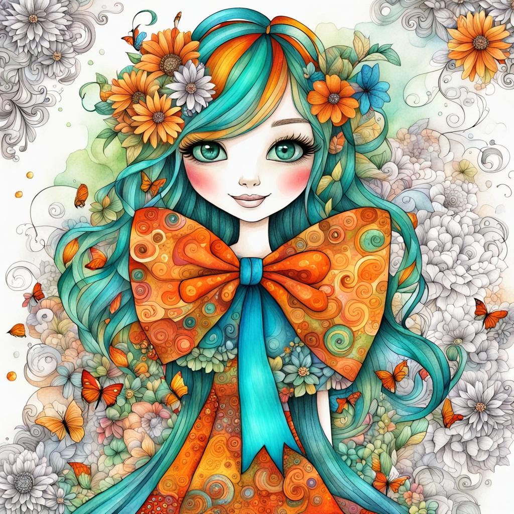 Whimsical Doodle Art Portrait with Colorful Details