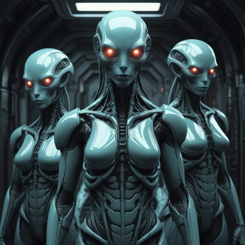 Reptilian Alien Family Portrait in Sci-Fi Concept Art