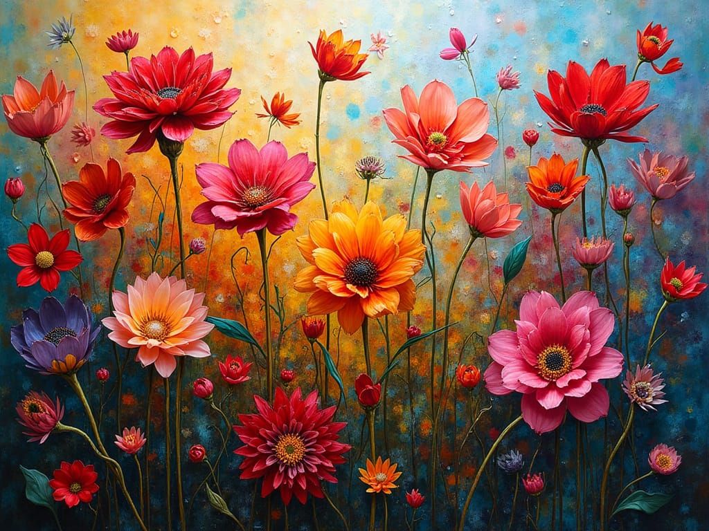 Abstract Cubist Flowers in Vibrant Glass