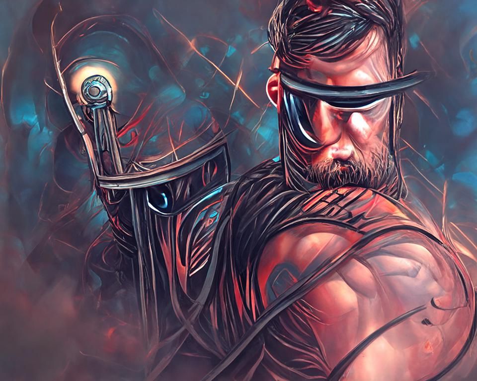 Gladiator Warrior in Dark Paper Art Style