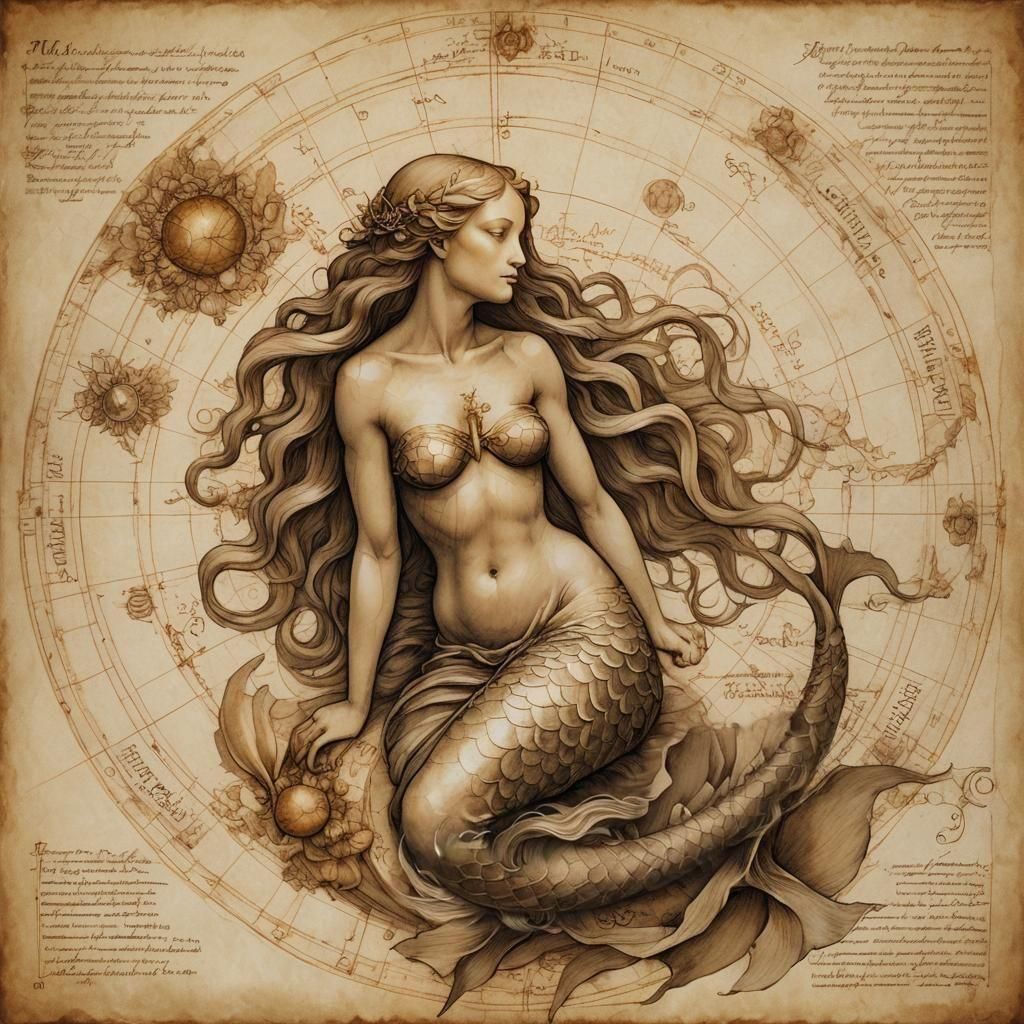 Mermaid Anatomy Schematic Inspired by Da Vinci