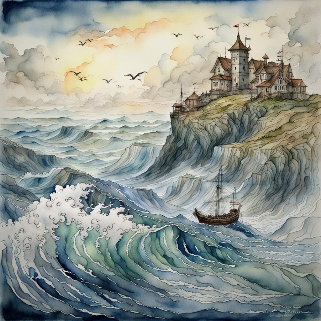 Epic Ocean Landscape in Watercolour Style