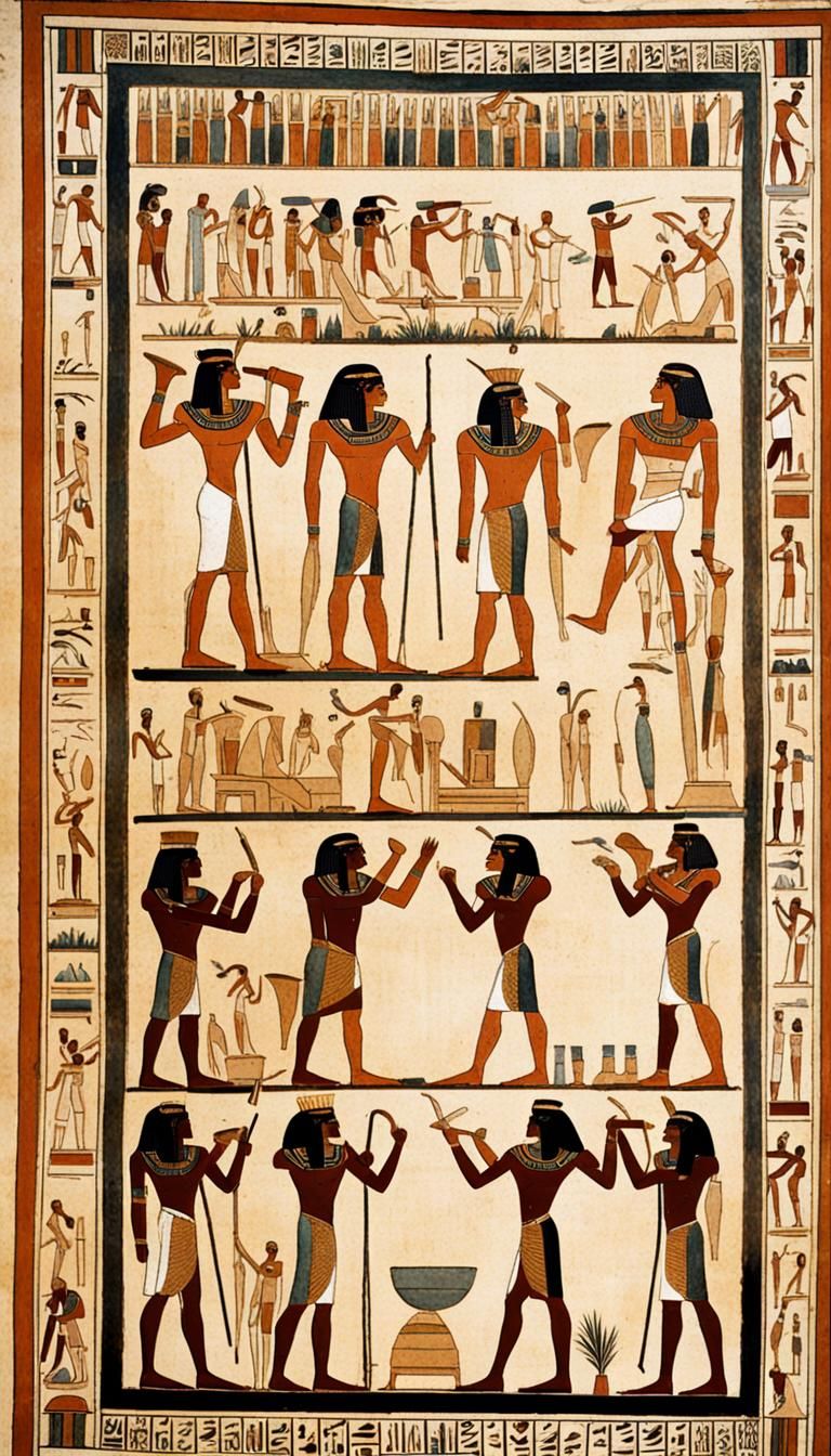 Ancient Egyptian Scroll Painting of Working Men
