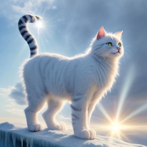 Surreal Fire and Ice Cat on Mountain