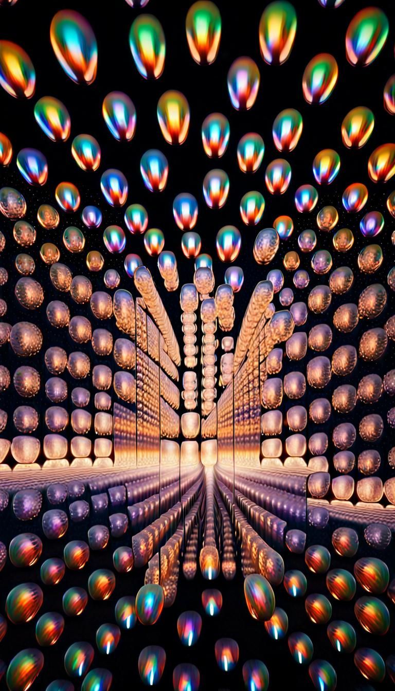 Glass Cube Illuminated by Iridescent Light Orbs