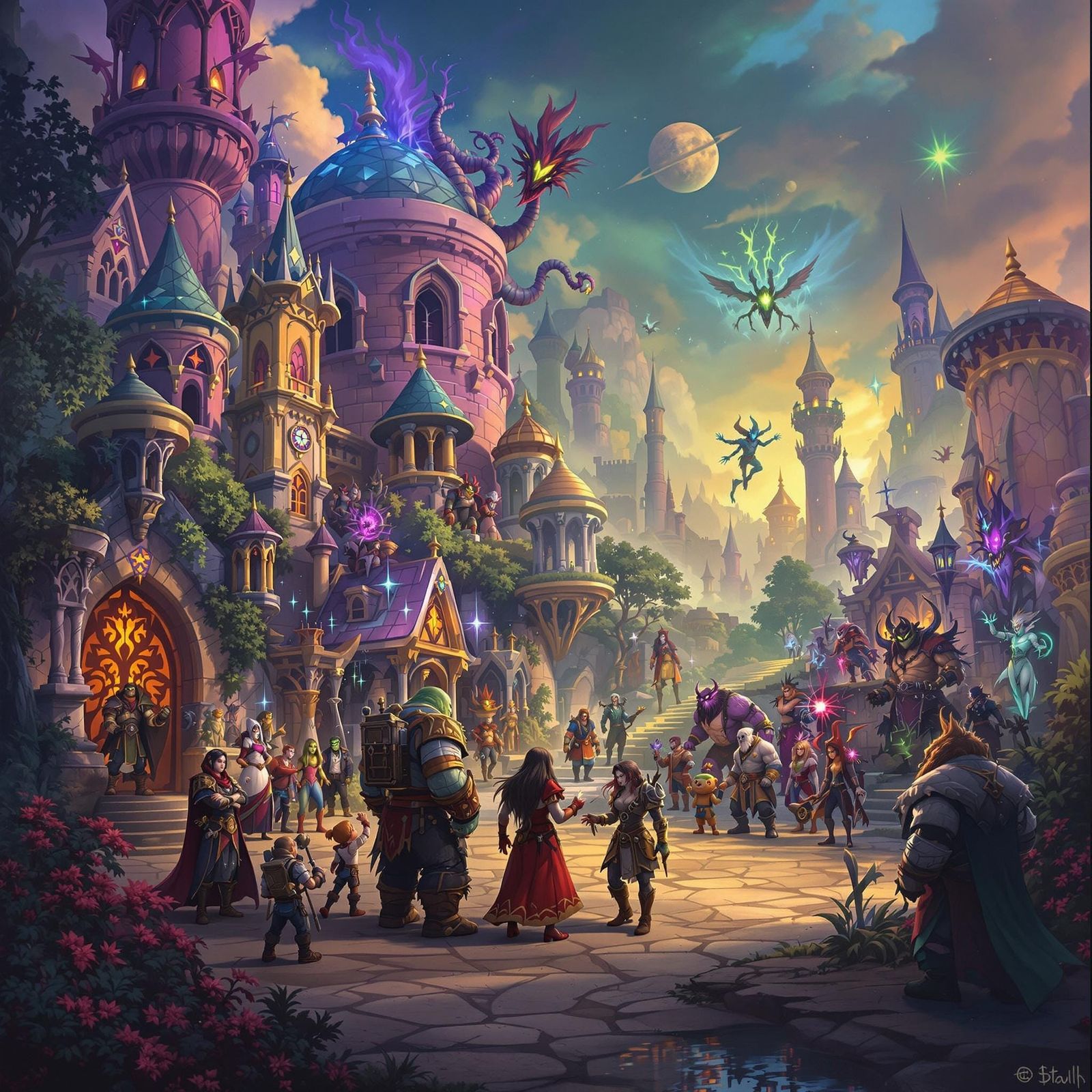 Surreal World of Warcraft Heroes Unite in Vibrant Dream Real...