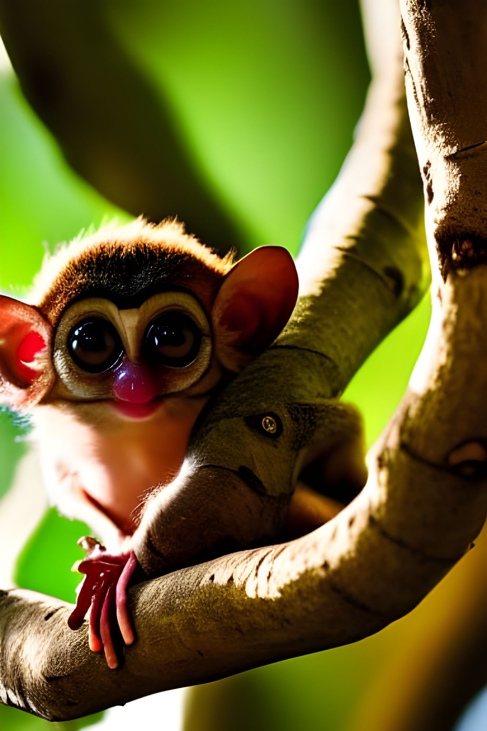 Photorealistic Tarsier in Baobab Tree