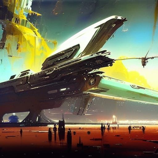 Futuristic Scrap Spaceship: Gritty Matte Painting