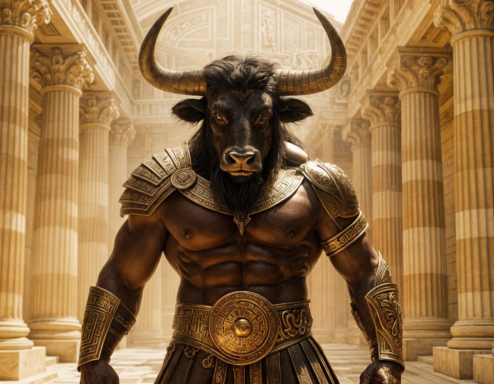 Minotaur Warrior in Dreamlike Greek Mythic Setting