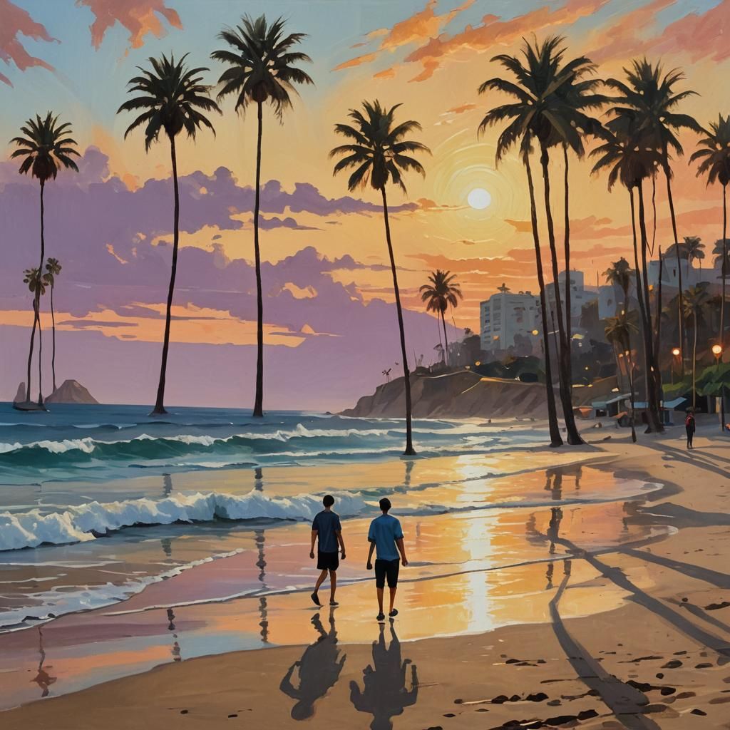 Hollywood Beach Sunset: Expressive Oil Painting