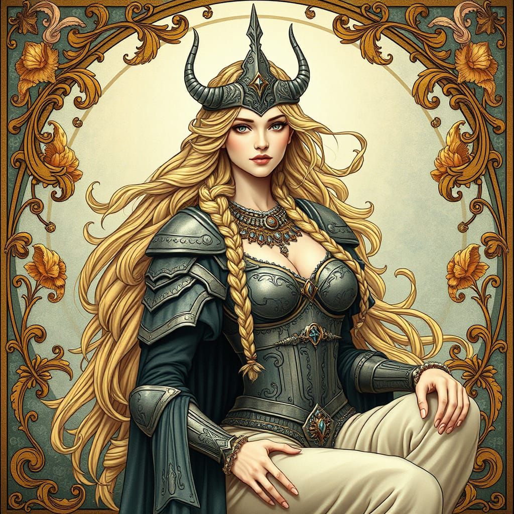 Ethereal Art Nouveau Portrait of a Mythical Viking Queen