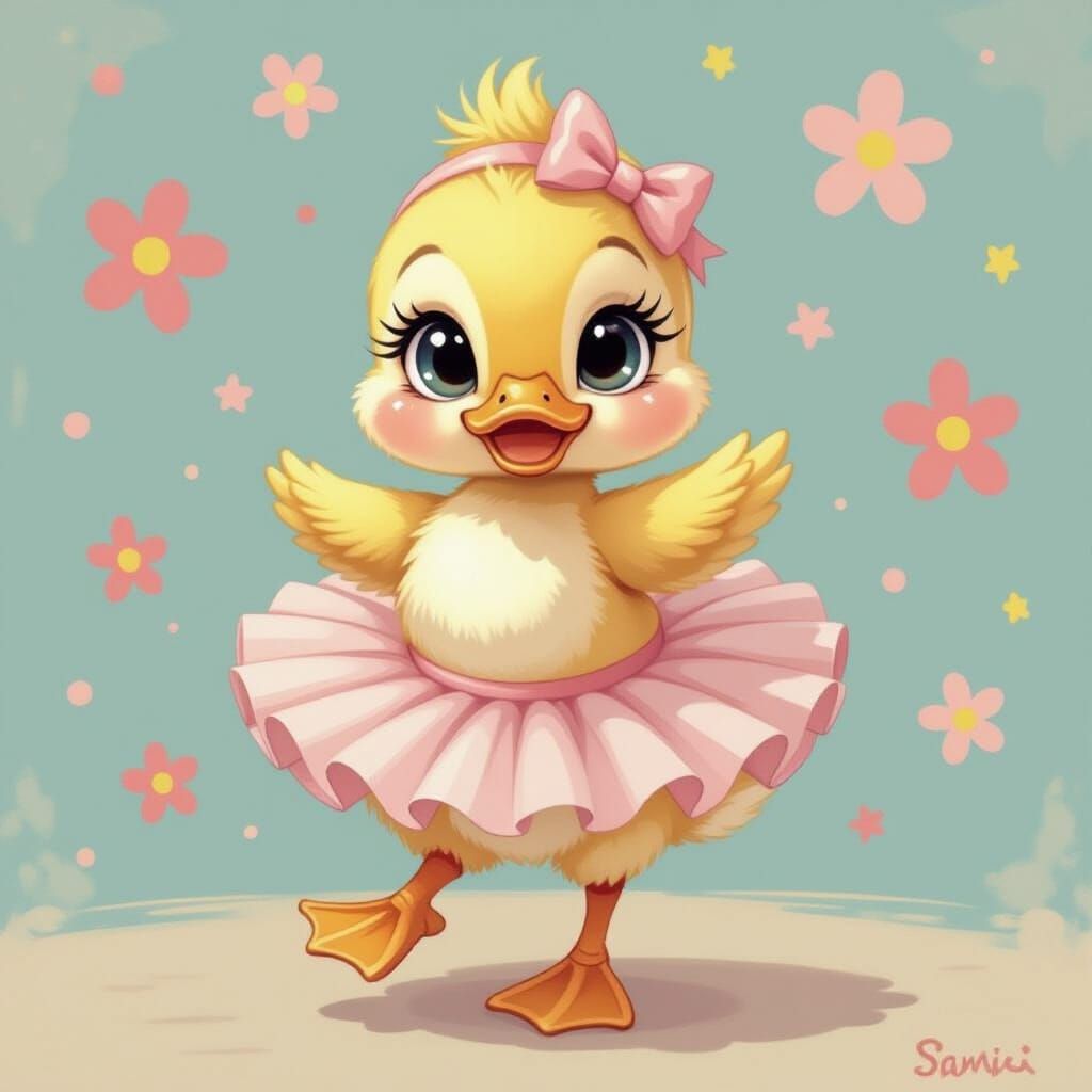 Dancing Duckling in Kawaii Sanrio Style