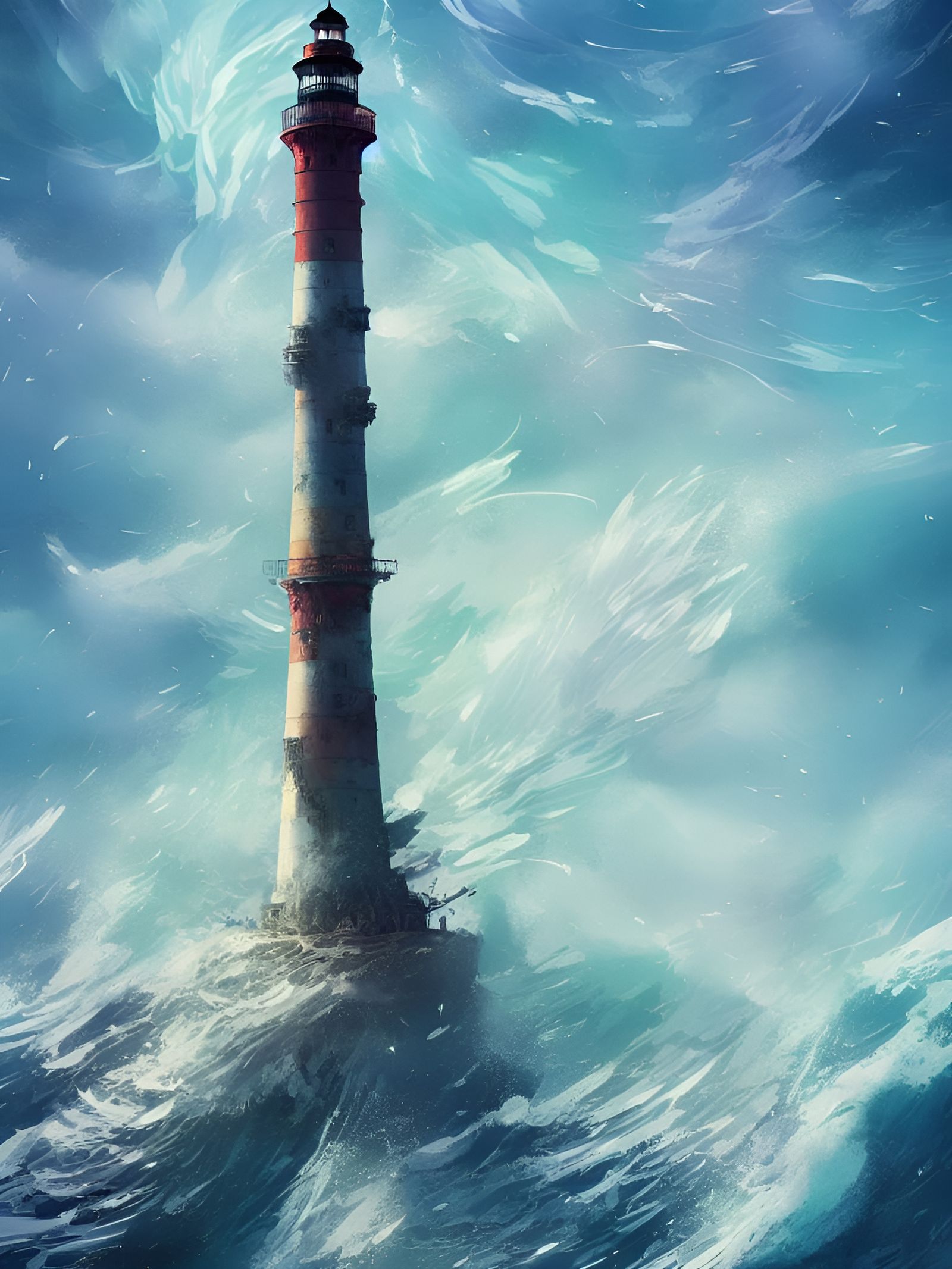 Epic Lighthouse on Cliff, Digital Illustration