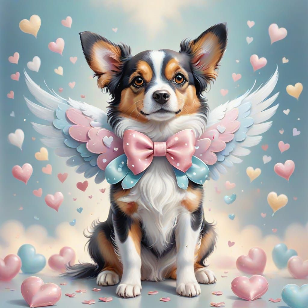 Canine Cupid in Whimsical Pastel Hues