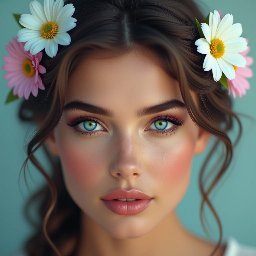 Beautiful Woman with Blue Eyes in Atmospheric Setting