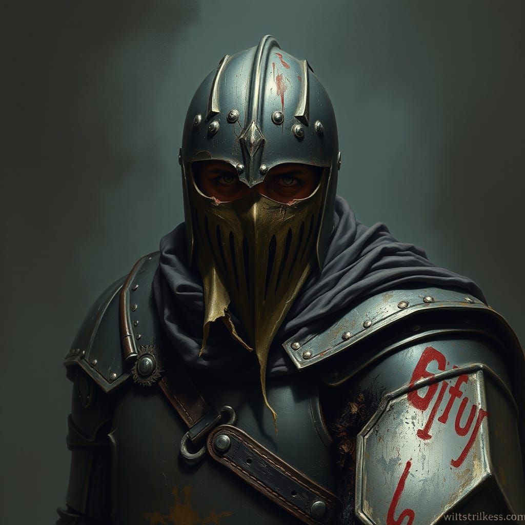 Wounded Knight in Tarnished Armor, Dramatic Illustration