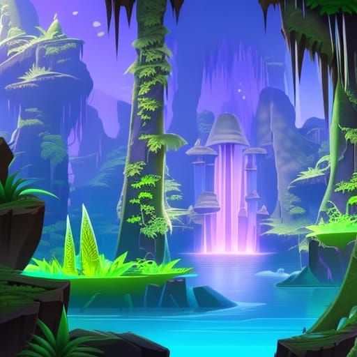 Mystical Swamp Game Level with Tiki Ruins