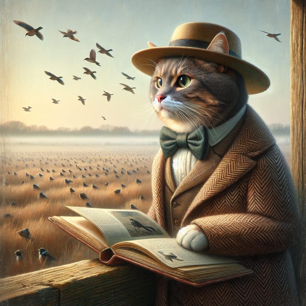 Ornithologist Cat Spotting Birds at Dawn