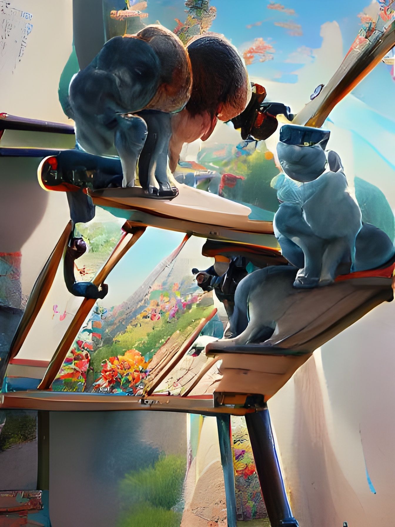 Cats on Rail in Pixar Claymation Style