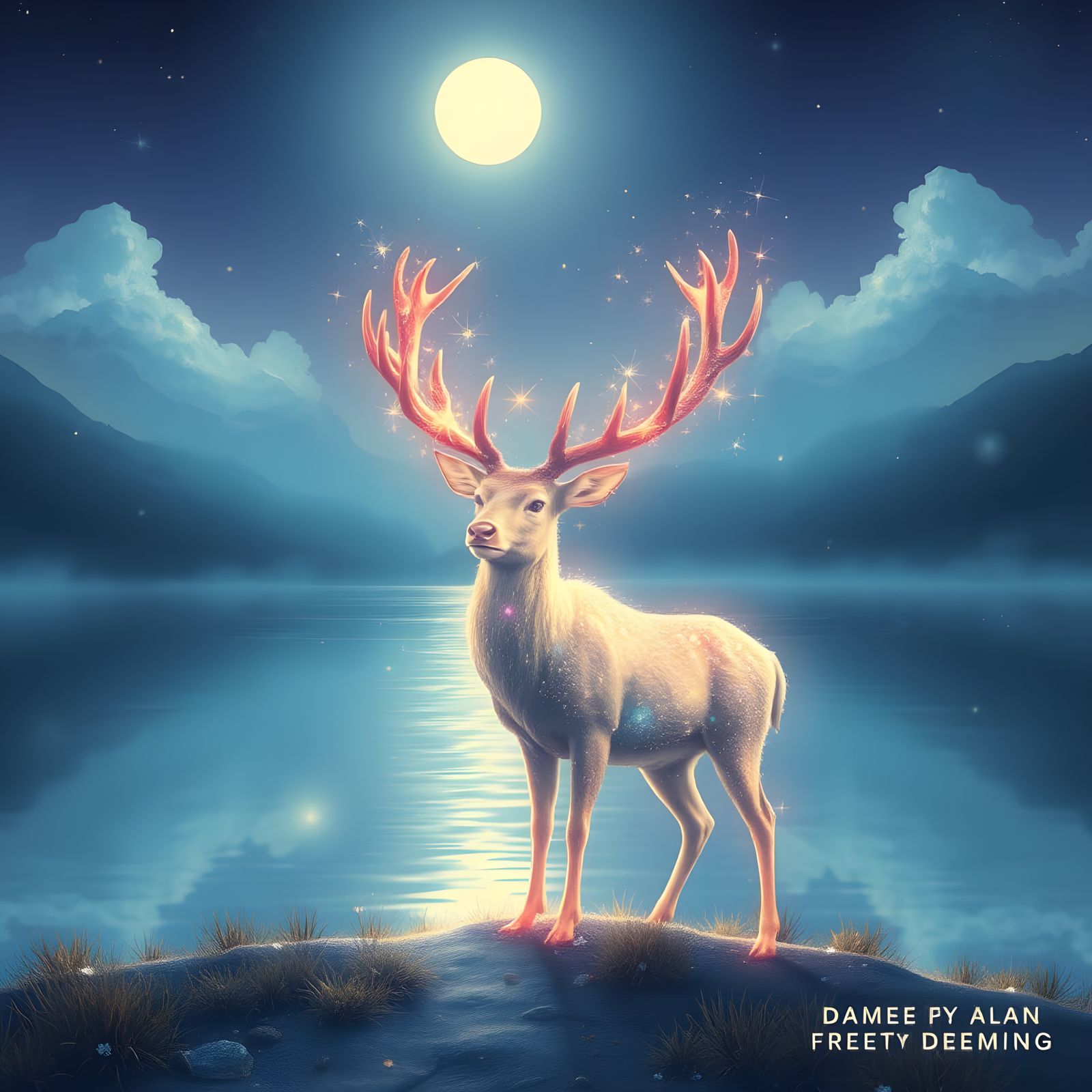 Stardust Stag by Ethereal Lake in Dreamscape