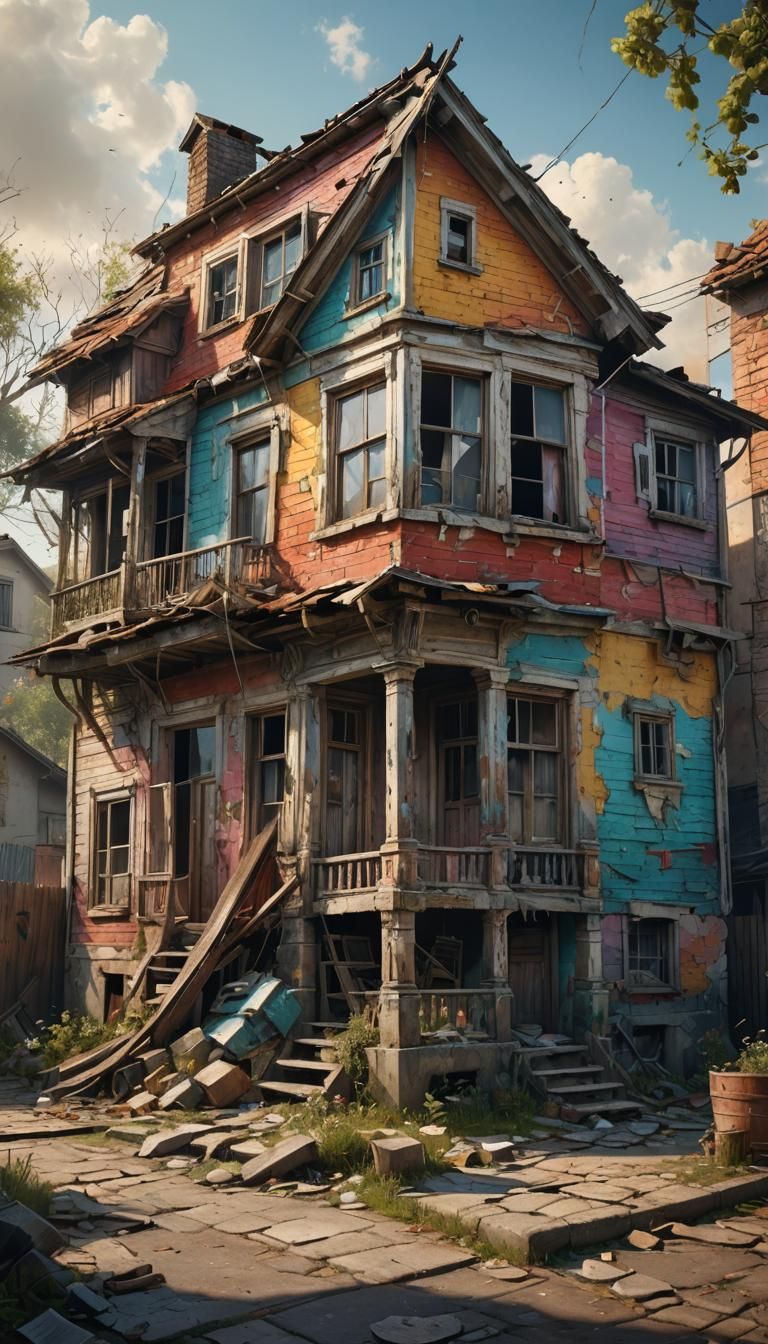 Hyperrealistic Old Shabby House Concept Art