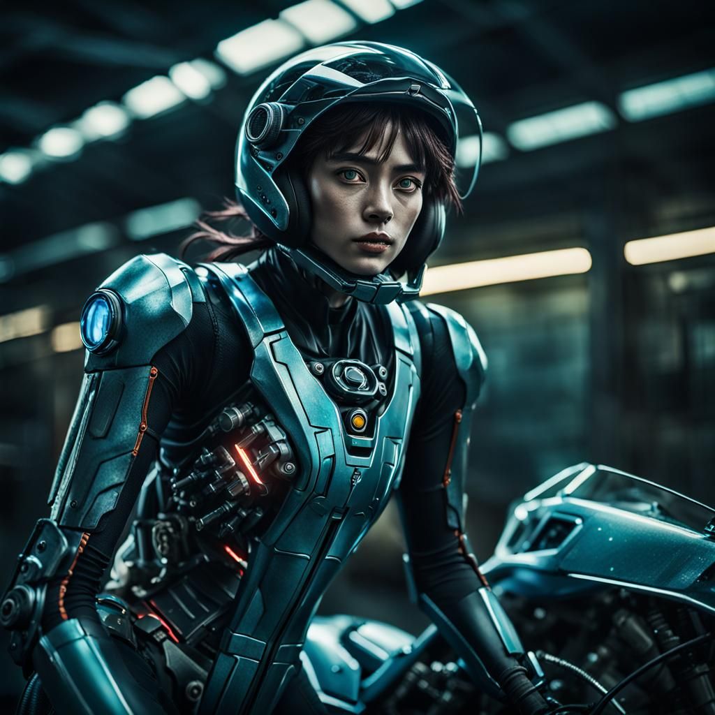 Woman on Light Cycle in Anime Style