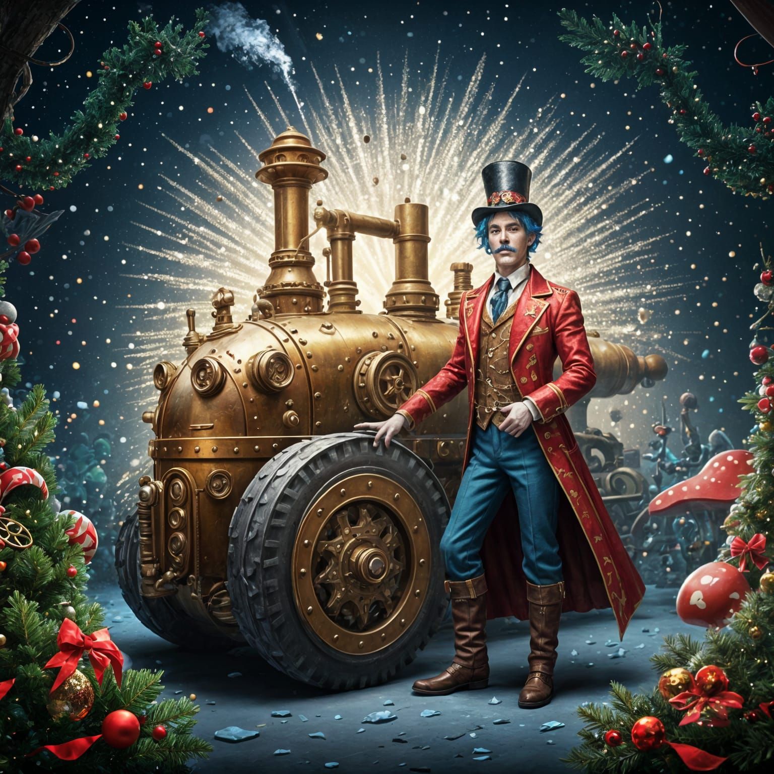 Whimsical Steampunk Santa in Tinsel Wonderland