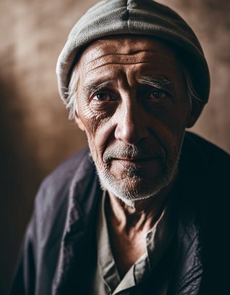 Old Man in Hooded Robe: Color Portrait