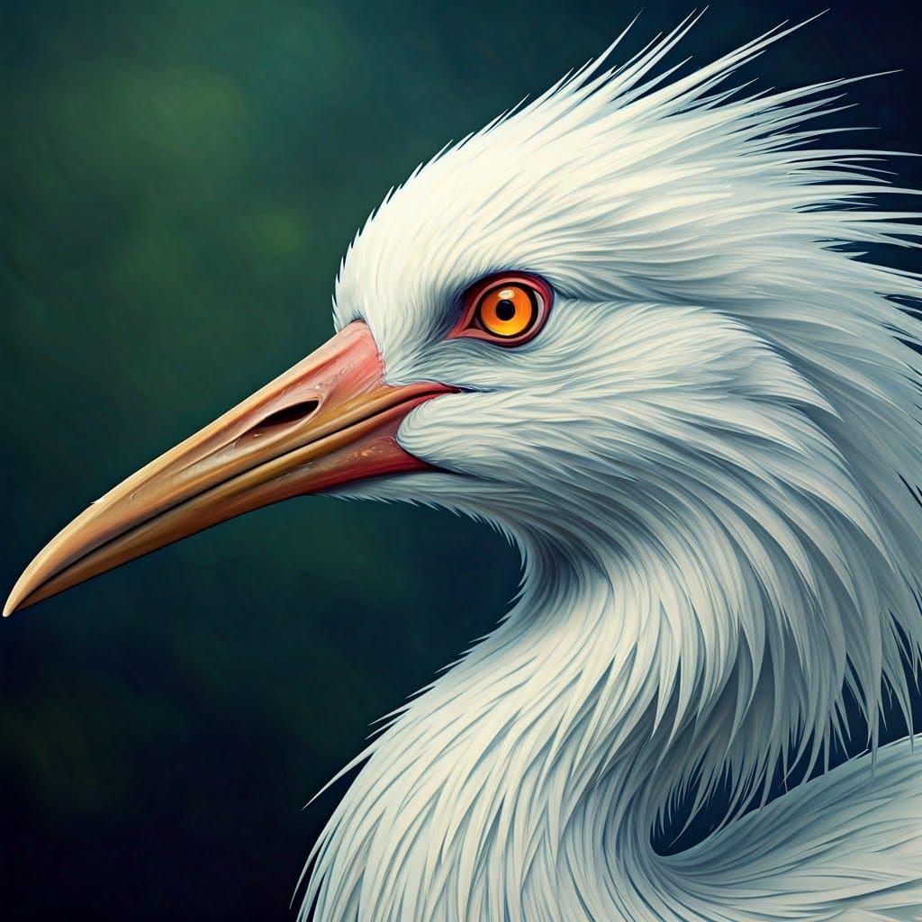 Crane in Watercolor, Extreme Close-up