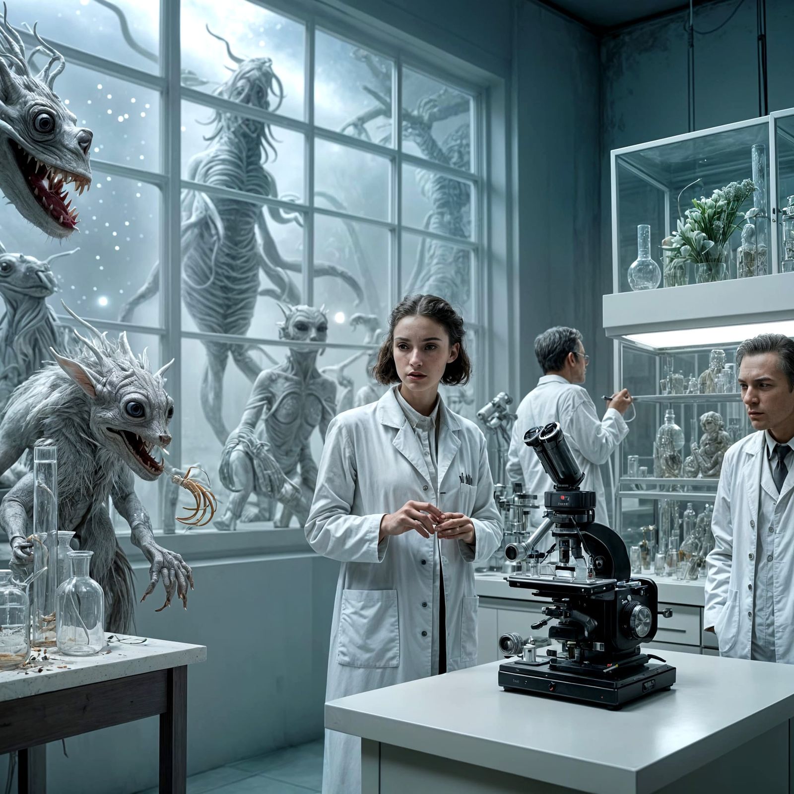 Exotic Surrealism: Bizarre Creatures in White Laboratory