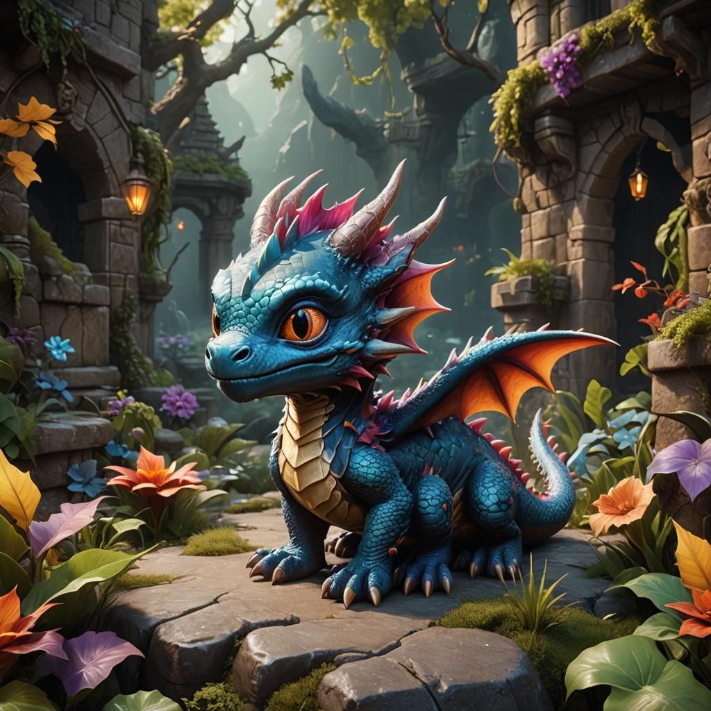 Cute Baby Dragon in Detailed Matte Painting