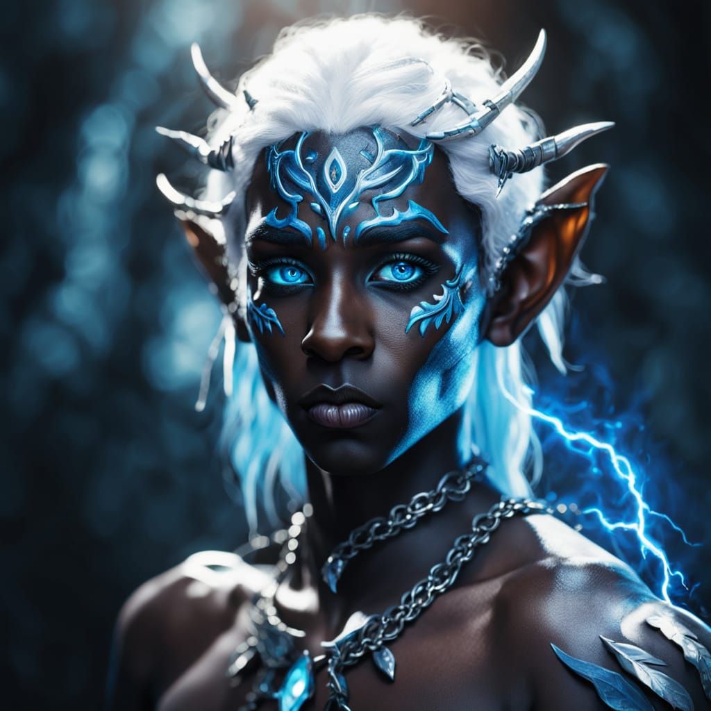 Dark Fantasy Elf with Electric Blue Eyes