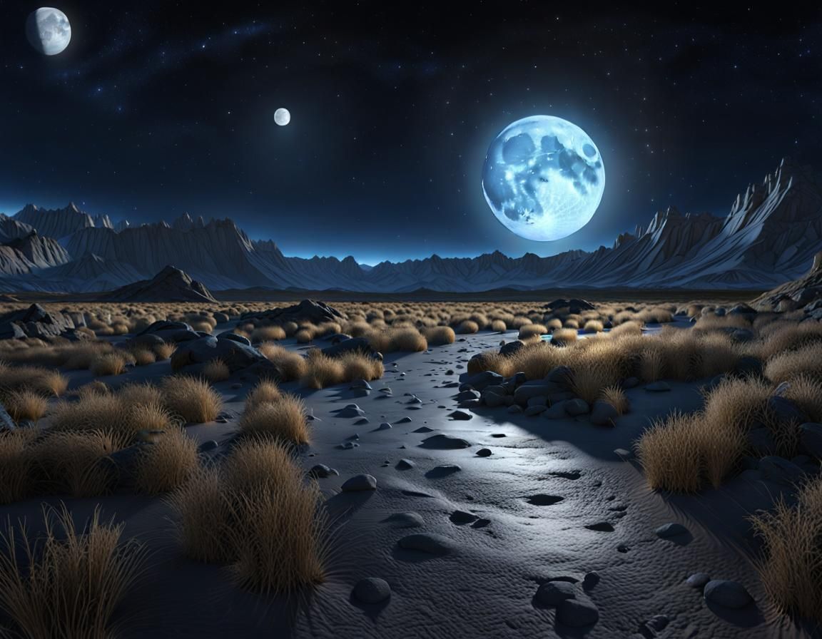 Spectacular Moonlit Landscape with Twinkling Stars
