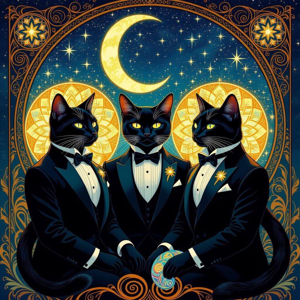 Cats in Tuxedos in Art Nouveau Style