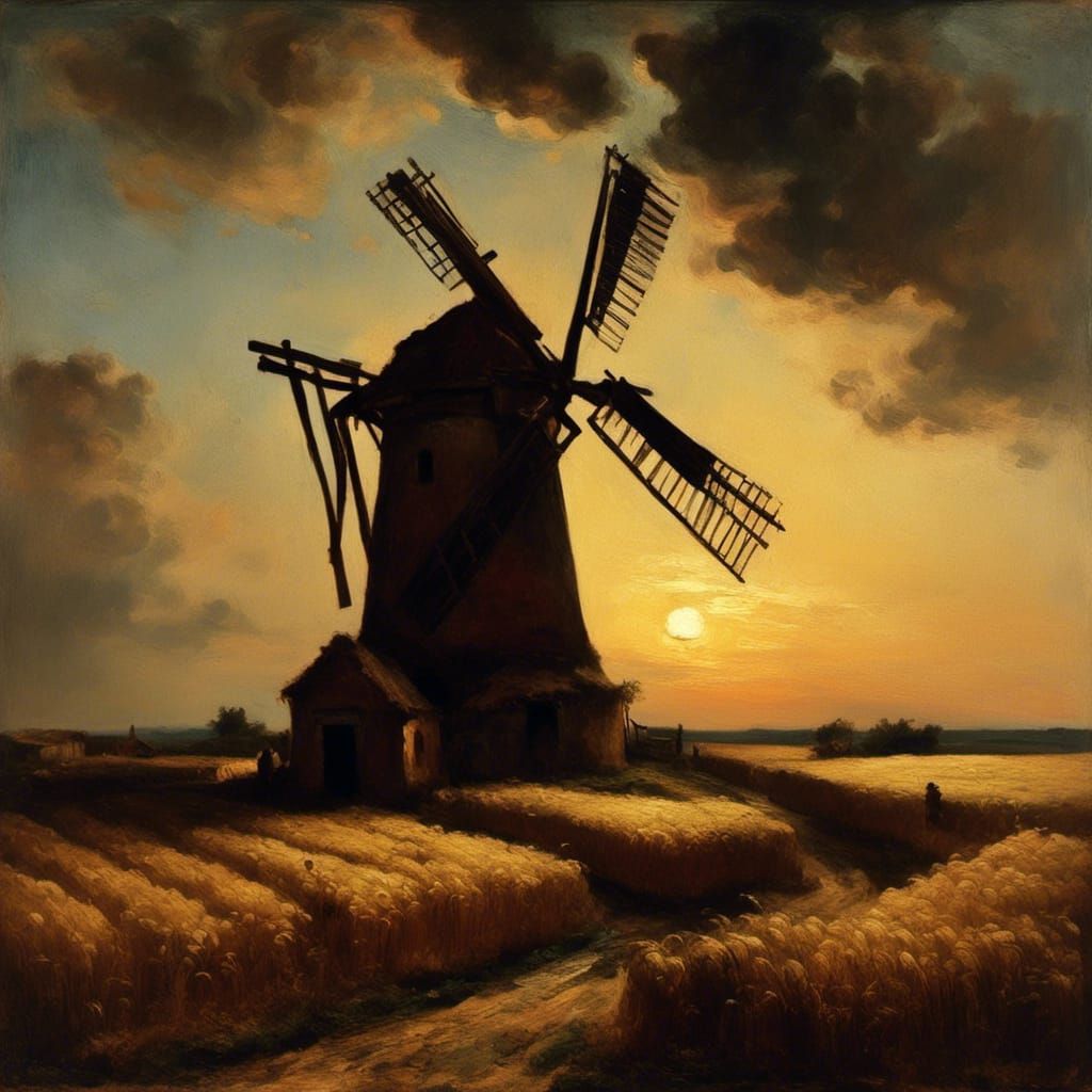 Wheat Field Sunset in Chiaroscuro Style