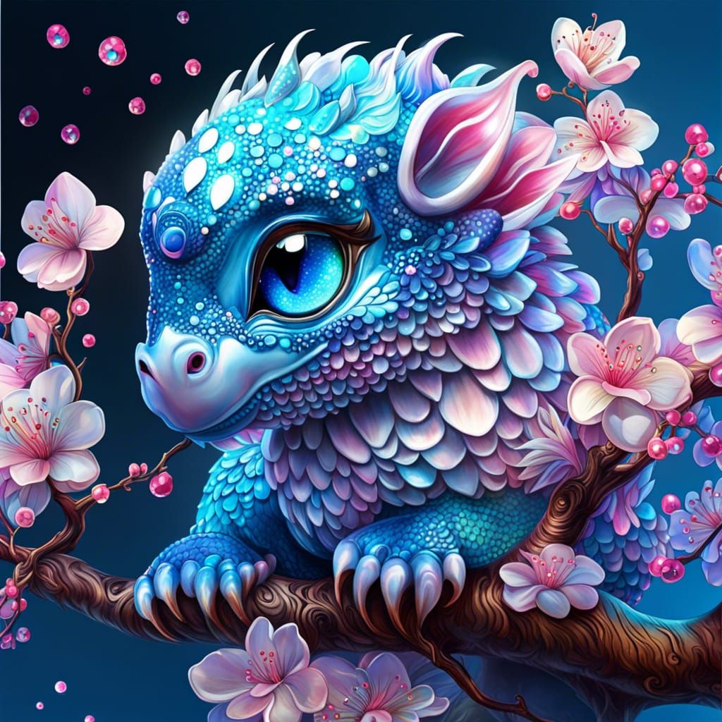 Prismatic Cherry Blossom Dragon Hatchling in 3D
