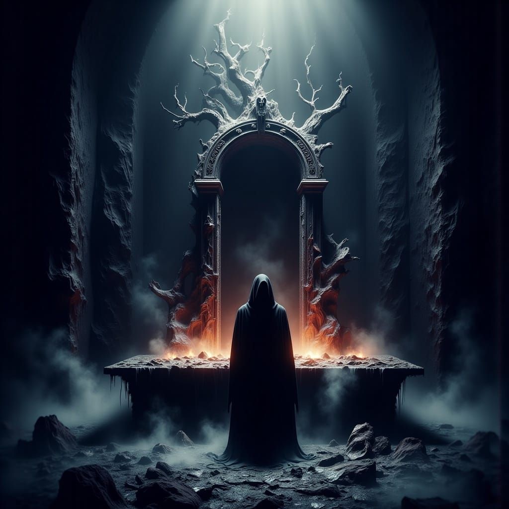 <lora:Morbid:1.0> Who lit the Black candle? detailed matte painting, deep color, fantastical, intricate detail, splash s...