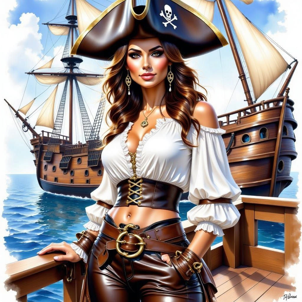 Sensual Pirate Maiden in Impressionist Watercolor