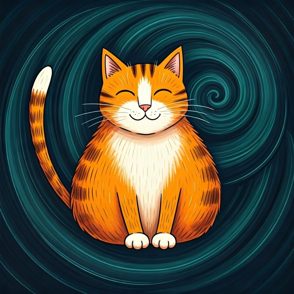 Whimsical Cat in Muted Blues and Expressive Brushstrokes